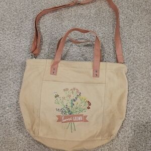 Home Grown Floral Canvas Tote Bag - Tan